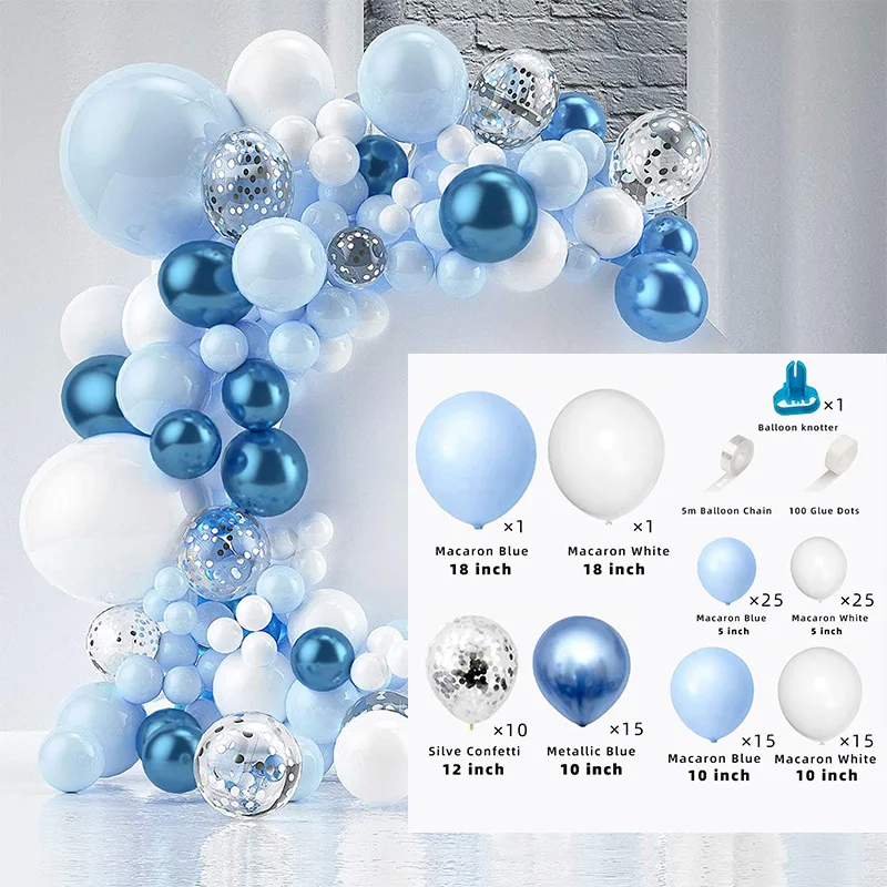 110Pcs Macaron Blue Confetti Latex Balloon Garland Arch Kit for Baby Shower Boy 1st Birthday Party Decoration Wedding Supplies