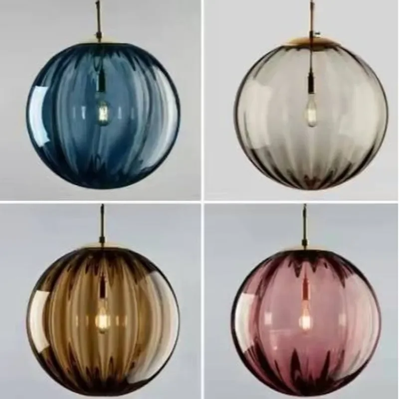 Nordic Modern Simple Colored Water Pattern Glass Ball Chandelier for Bedroom Bedside Creative Restaurant Bar Lamp
