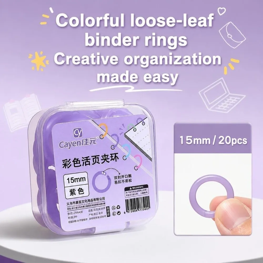 20Pcs Multi-functional Plastic Loose Leaf Rings Macaron Color Detachable Binder Rings 15mm Notebook Binding Rings Students