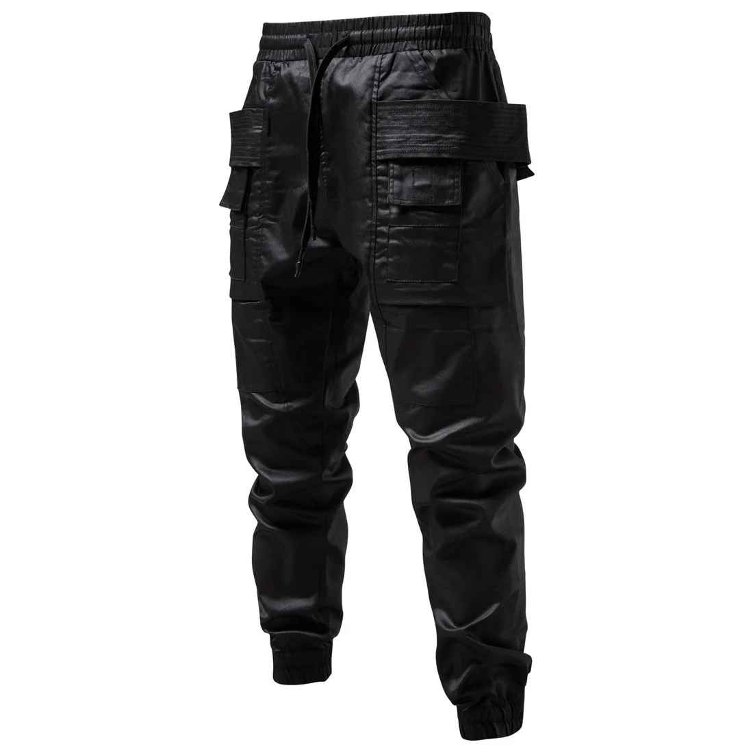 Leather Pants for Men Cuir Homme Gothic Steampunk Coated Waxed Pants Hip Hop Cool Cargo Pants Mens Streetwear Pantalones Hombre