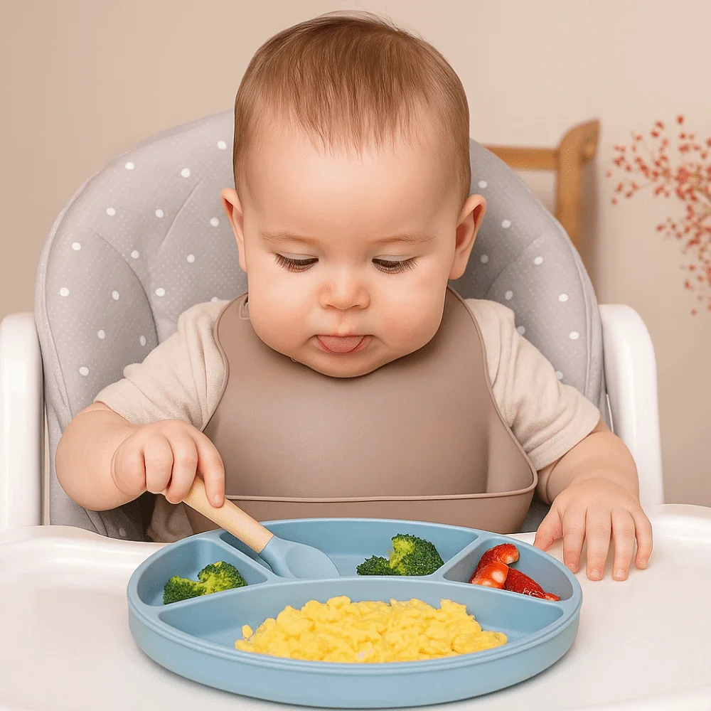 

Non-Slip Silicone Divided Plate Waterproof Dishes Toddler Eating Plate Sturdy BPA Free Feeding Plate Children Dining