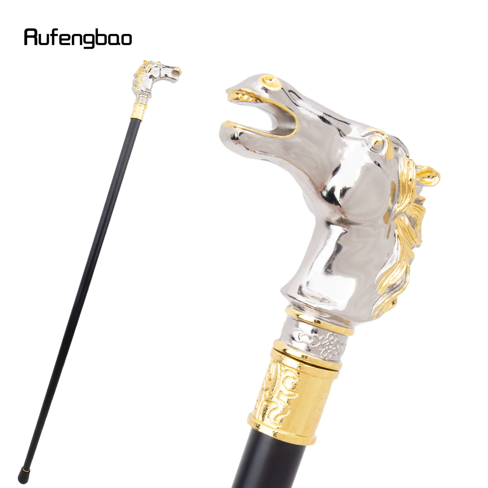 Golden White Race Horse Bristle  Single Joint Fashion Walking Stick Decorative Cospaly Fashionable Walking Cane Crosier 93cm