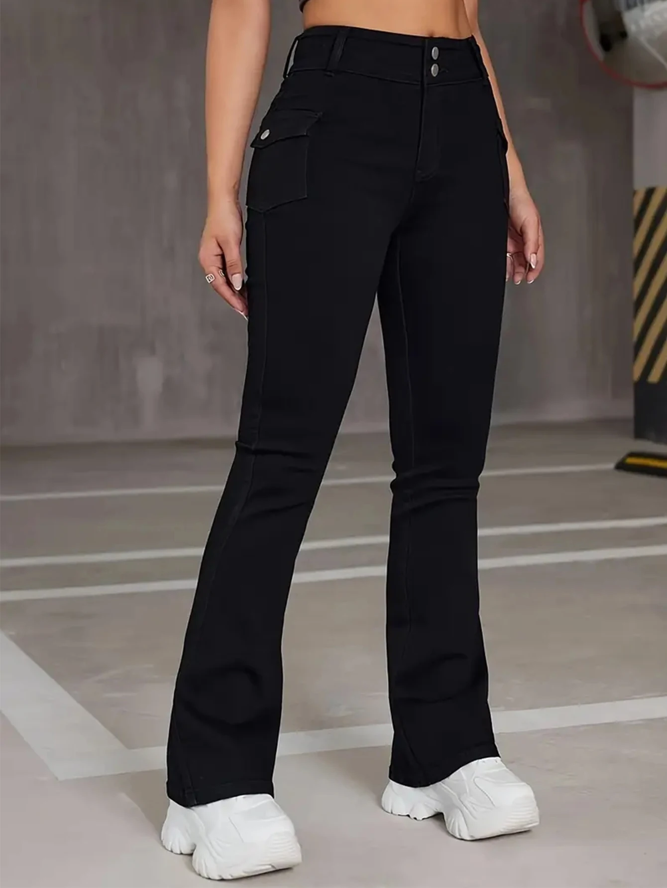 Nueva ropa de calle para mujer, pantalones vaqueros ajustados a la moda Vintage, pantalones acampanados góticos negros clásicos, pantalones con parte inferior acampanada de diseñador de cintura alta