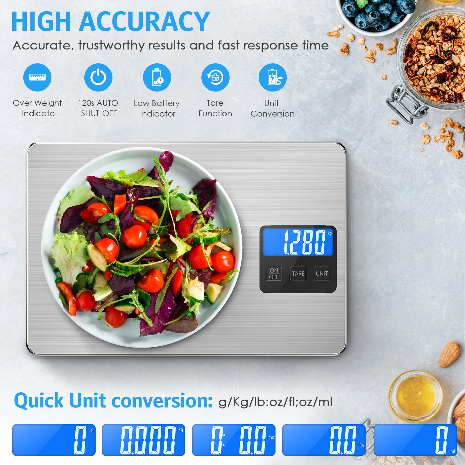 Digital Kitchen Scale 15kg/1g Food Scale Rechargeable Electronic Scale LCD Display Scales for Home Baking Cooking