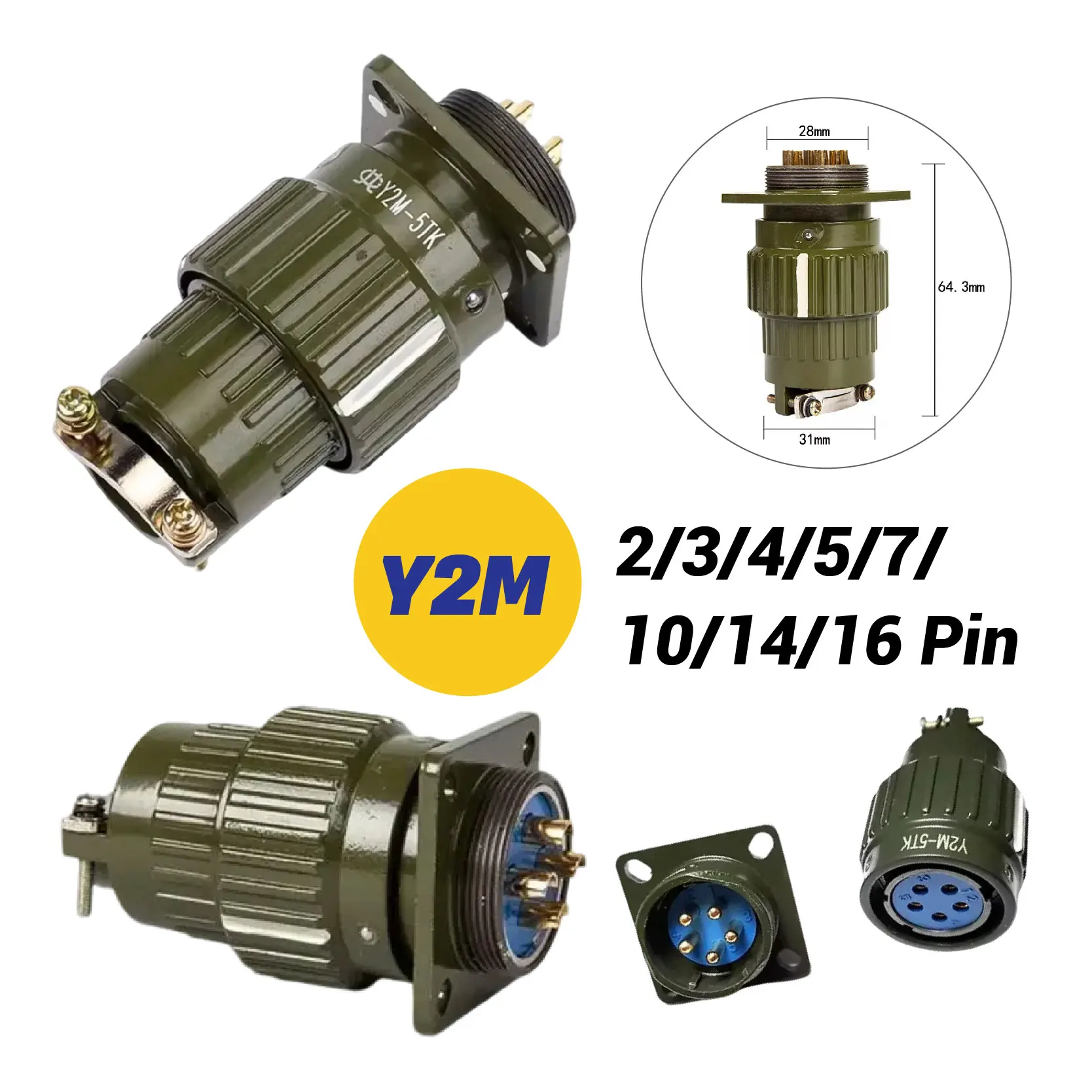 Y2M/YP21 High Quality Connector 2/3/4/5/7/10/14/16 Pin Aviation Plug Sockets Copper Needle Gold Plated Pins