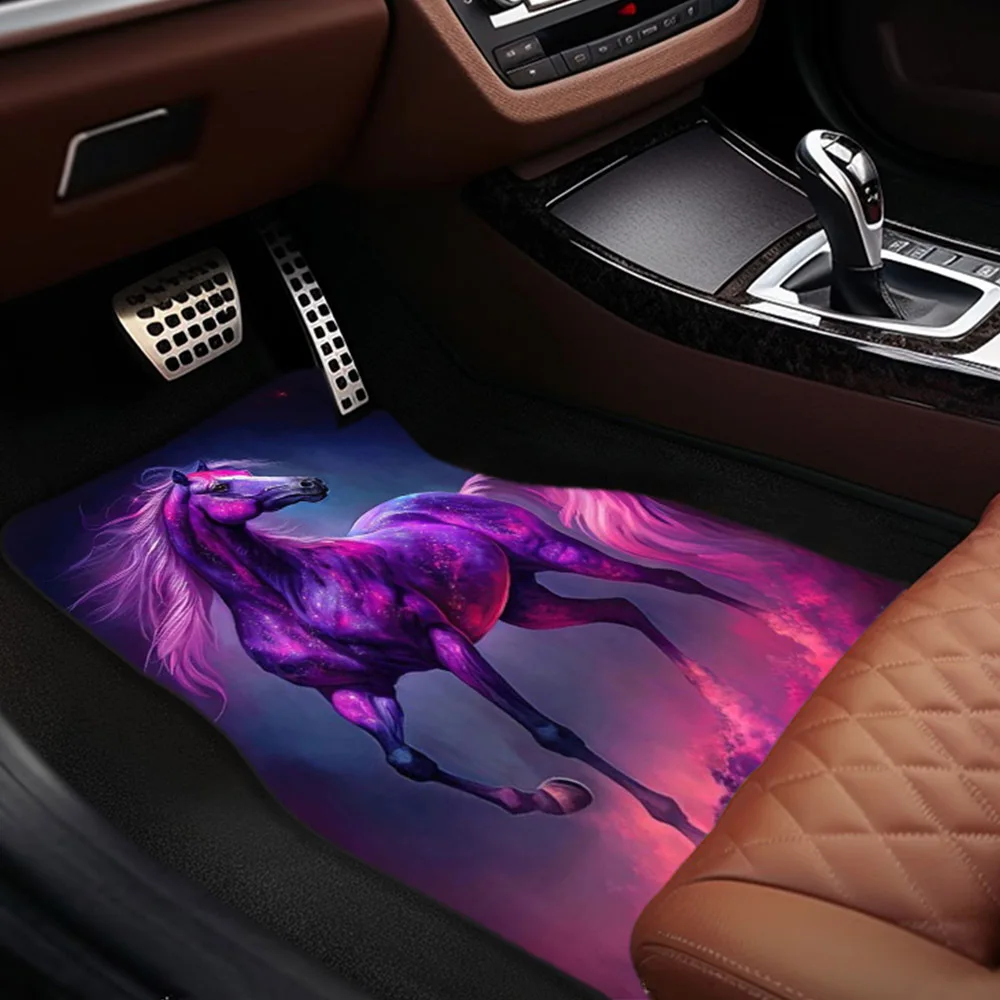 Pink Steed Pattern Fit Car Floor Mats - Non-Slip, Stain-Resistant, Thick Polyester Front & Rear Seat Pads, Machine Washable Auto