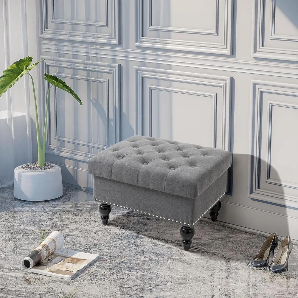 

Ottoman with Storage for Living Room, 25" Storage Ottoman with Removable Lid, Button-Tufted Fabric Bench, Customized