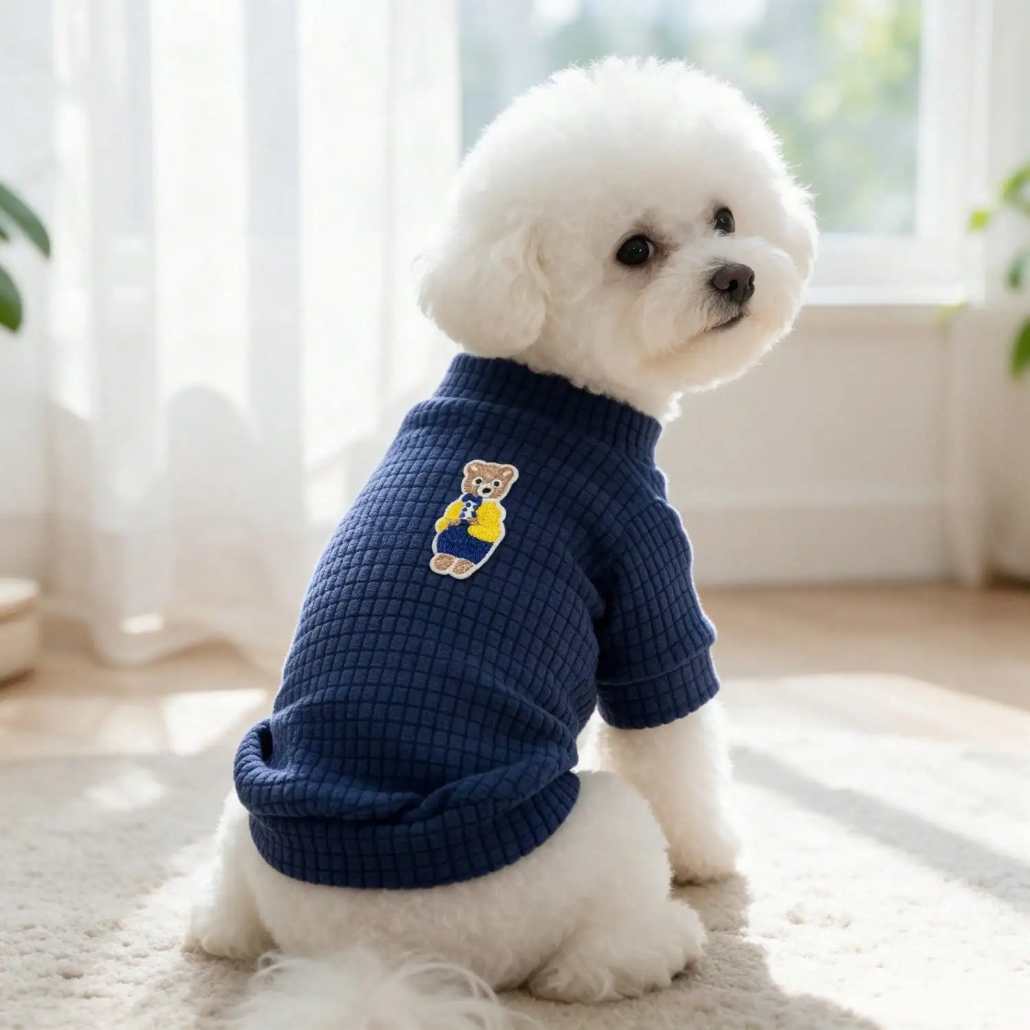 1PC Cartoon Bear Embroidery Waffle Knit Pet Dog T-shirt