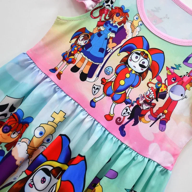 السيرك الرقمي طفل الفتيات Pompi تأثيري فستان الأميرة الاطفال عيد الميلاد حفلة عيد الميلاد زي الصيف القماش Feifei كم فستان الشمس