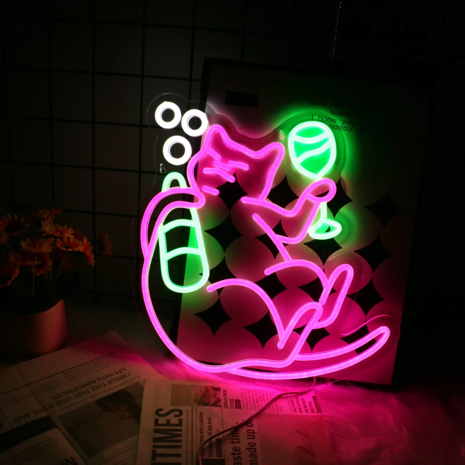 UponRay Cat Beer Neon Sign LED Neon Light for Wall Decor Cute Cat Neon Sign Decor for Bedroom Home Barn Cat Theme Party