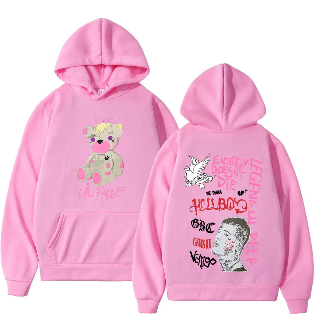 Rapper Lil Peep CryBaby Hellboy Bear Hoodies Herren Damen Vintage Hip Hop Oversized Sweatshirts Herbst Winter Fleece Warme Pullover – Detail 8