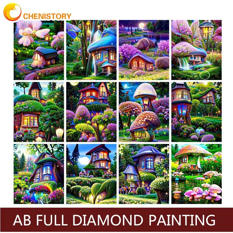 

CHENISTORY AB Full Diamond Embroidery Cross Stitch Fantastic House Scenery Diy Diamond Art Painting Mosaic Modern Home Decorati