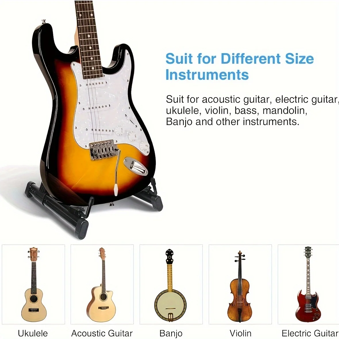 Gitarrenständer, zusammenklappbar, A-Rahmen, Bodenständer, universell, ABS, für akustische, klassische, elektrische Bassgitarren, Banjo, Ukulele, tragbar – Detail 7