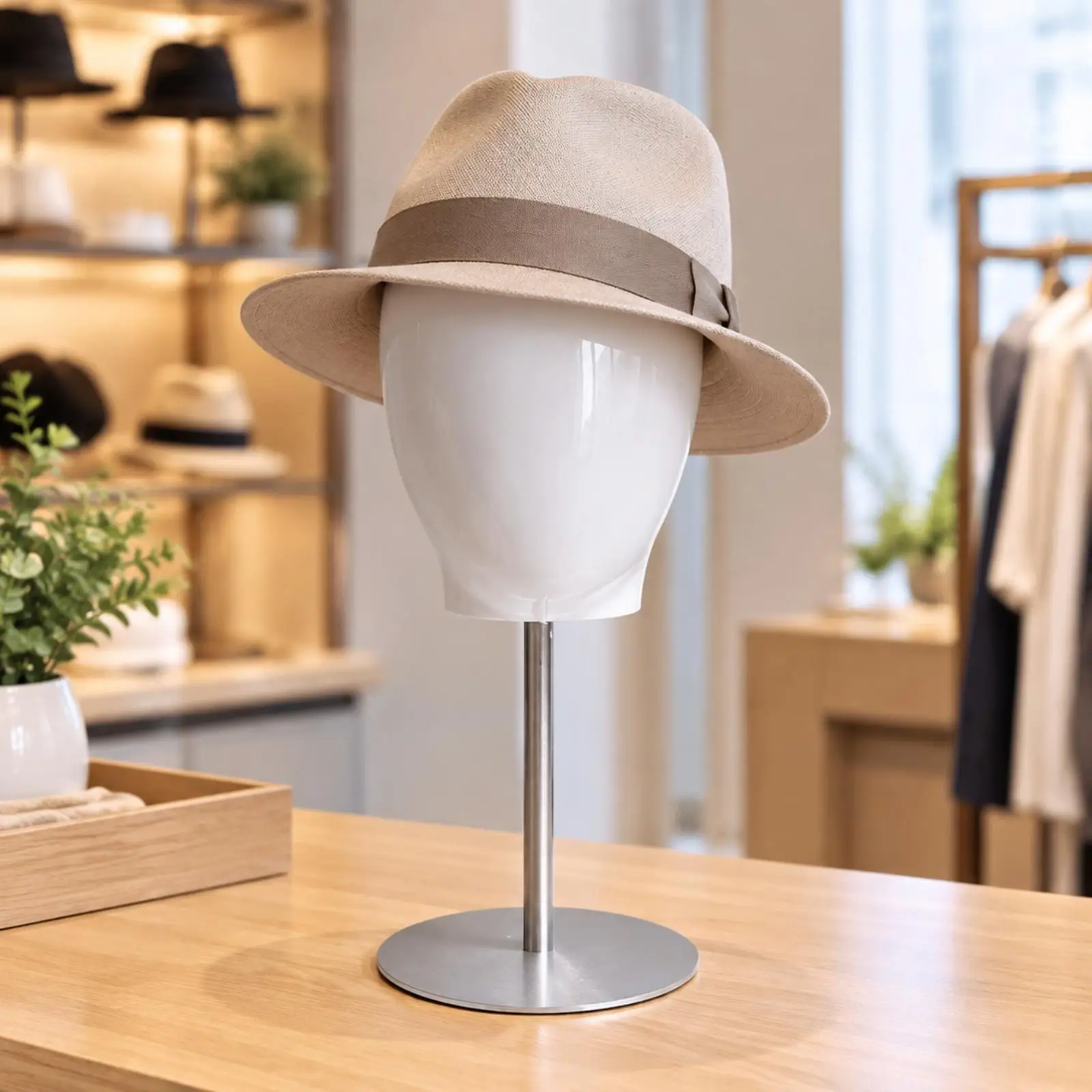 Display Stand for Hat Mannequin Head Form with Circular Steel Base for Vanity Store Organizer