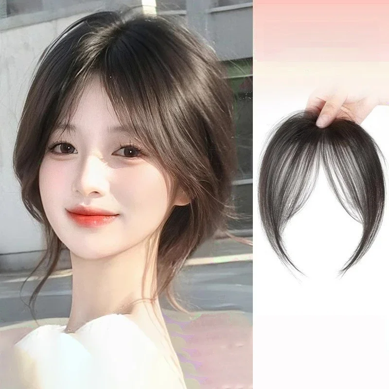 

Два стиля, человеческая воздушная челка для девочек и женщин, переиздание на лбу, цельная заколка для наращивания волос, натуральная легкая невидимая челка