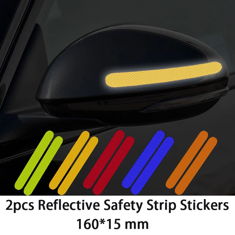 2pcs 16*1.5cm Reflective Safety Strips Car Stickers Rearview Mirror Noticeable Warning Signs Tape Universal Exterior Paster