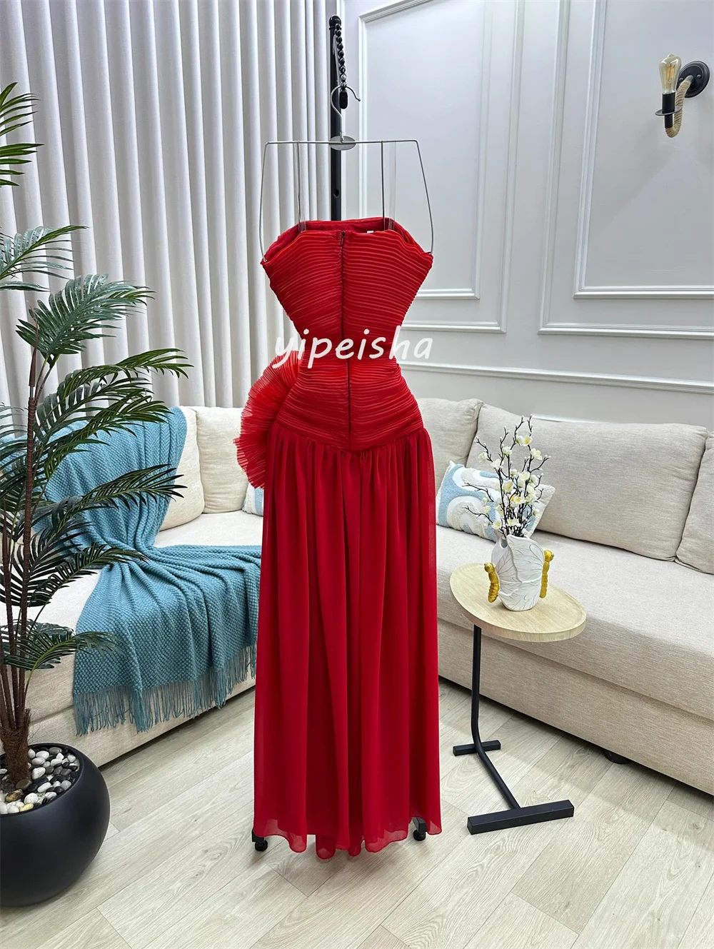 Vestidos largos sin tirantes rectos plisados de flores hechos a mano de gasa clásicos personalizados de alta calidad vestidos para ocasiones a medida elegantes