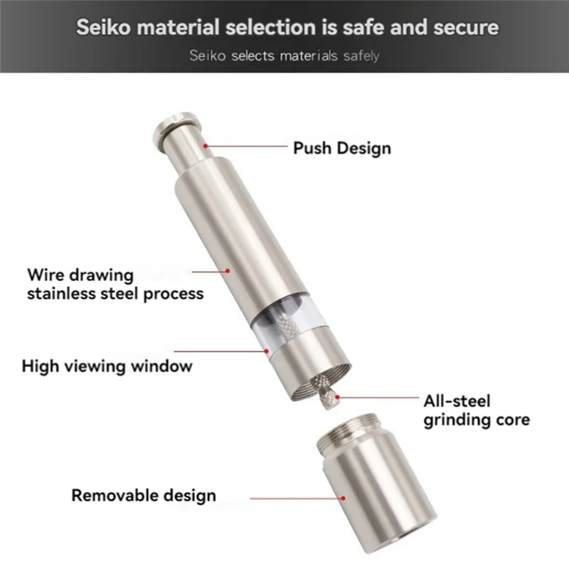 ABBN-2PCS Manual Salt And Pepper Grinder Set Stainless Steel Push Button Grinder Thumb Grinder For Black Pepper Sea Salt