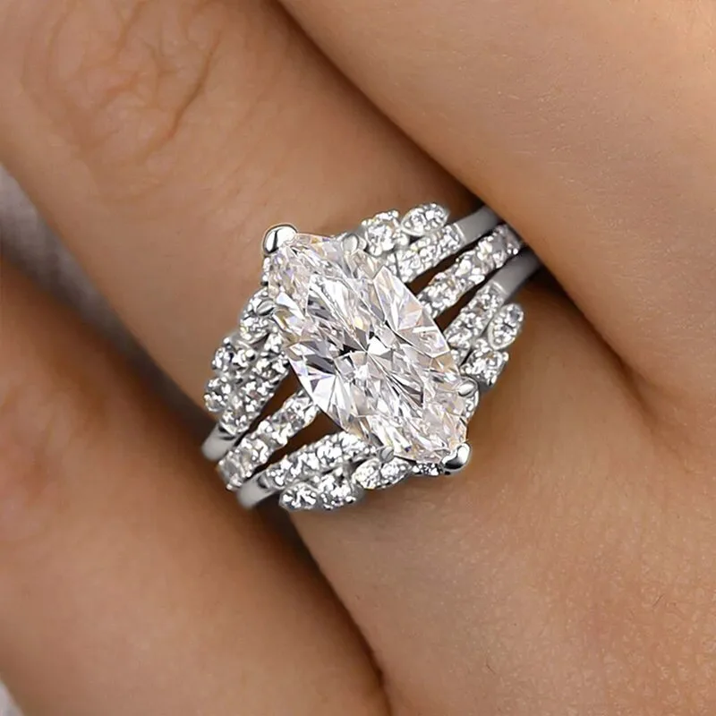 New Women's Sparkling Inlaid Water Droplet Zircon Elegant Exquisite Ring Elegant Trend Personalized Temperament Engagement Ring
