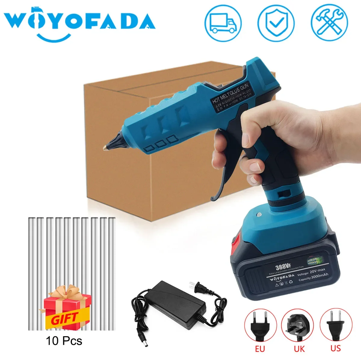 

100W Electric Hot Melt Glue Gun Cordless Electric Glue Grab 11mm Glue Stick Hot Melt Welding Hot Air Gun for Makita 18V Battery