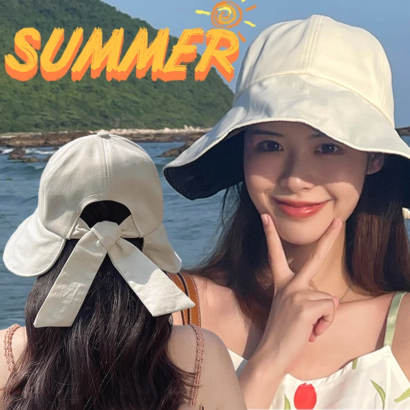 Women Spring Summer Sunhat Cotton Bucket Hat Outdoor Beach Adjustable Sun Visor Hats Solid Color Foldable Panama Fisherman Cap