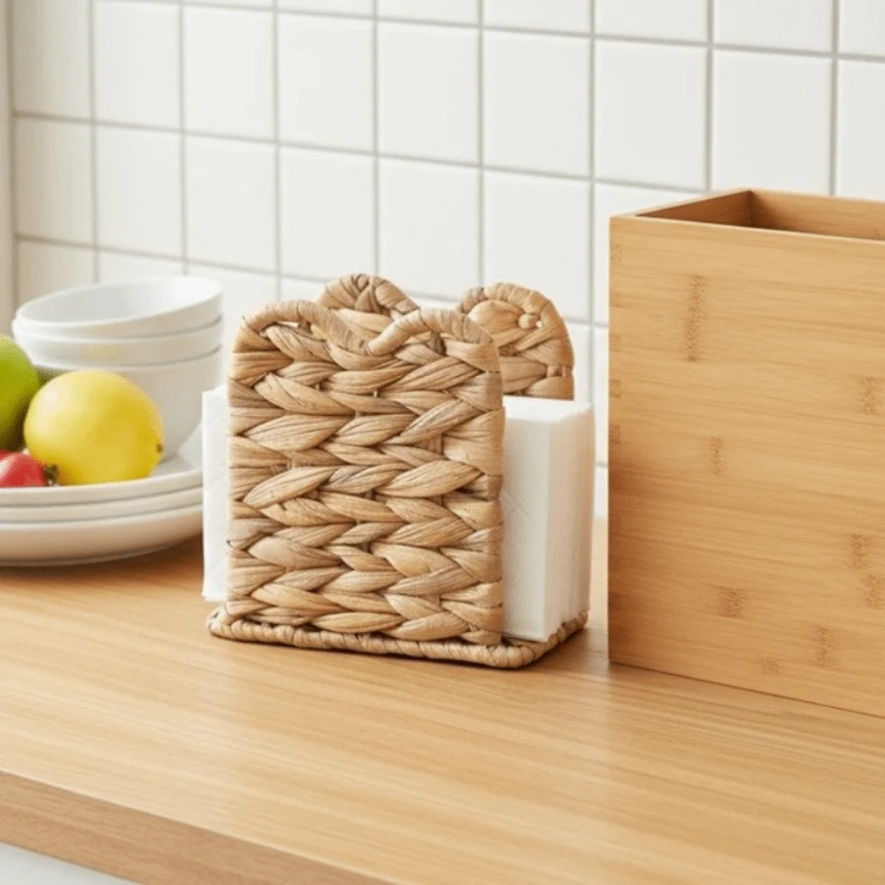 

Paper Storage Rack Rustic Style Grass Napkin Holder Natural Handmade Standing Tissue Dispenser Vintage Tissue Holder Kitchen Use