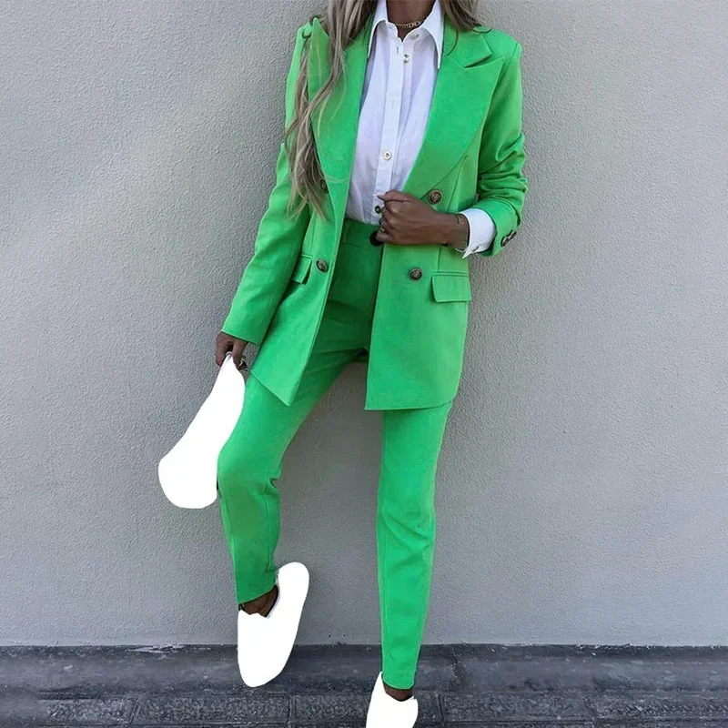 

GUWU Элегантный женский брючный костюм и блейзер с длинными рукавами, одинаковый комплект, офисная женская уличная одежда, шикарный комплект из двух предметов, осенние наряды