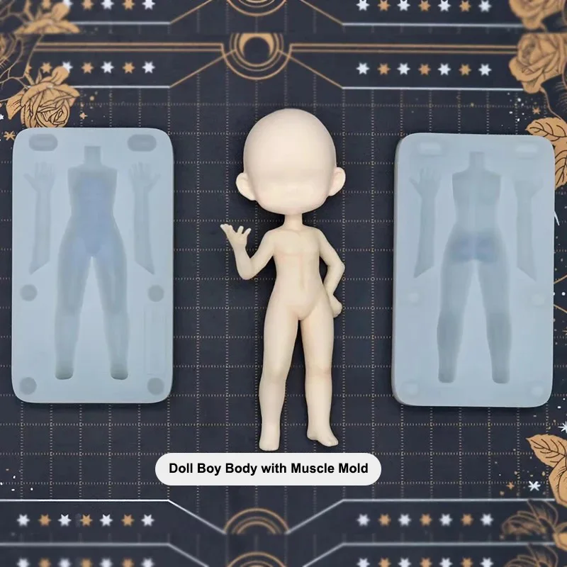 2 Pcs Set 8cm/6cm Height Pottery Clay Doll Boy Body with Muscle Silicone Mold Food Play Polymer Clay Mold Doll Body Clay Mold