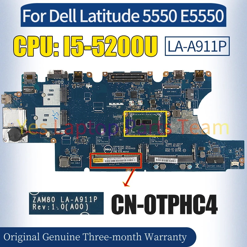 ZAM80 LA-A911P For Dell Latitude 5550 E5550 Laptop Mainboard CN-0M5HV7 SR23Y I5-5200U 100％ Tested Notebook Motherboard