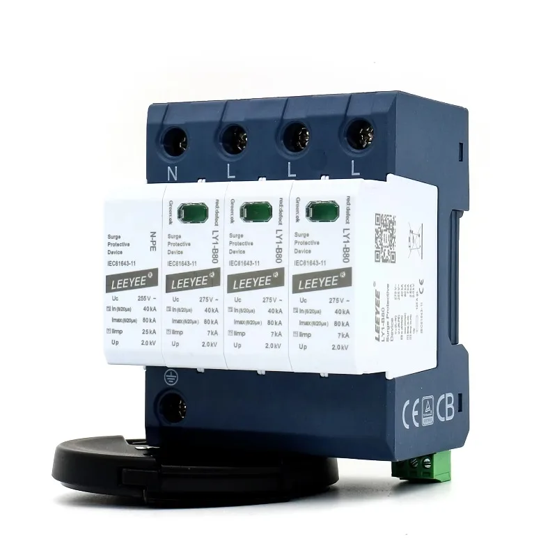 AC SPD Lighting Arrester 3P+N 275V Din Rail Surge Protective Device 40A 80kA White Electronic Equipment