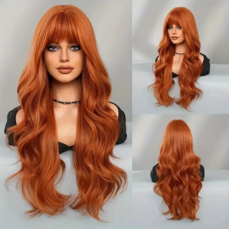 Orange synthetic wig with big waves for Halloween party wig for cosplay character play wig for daily use, hot wire wig set