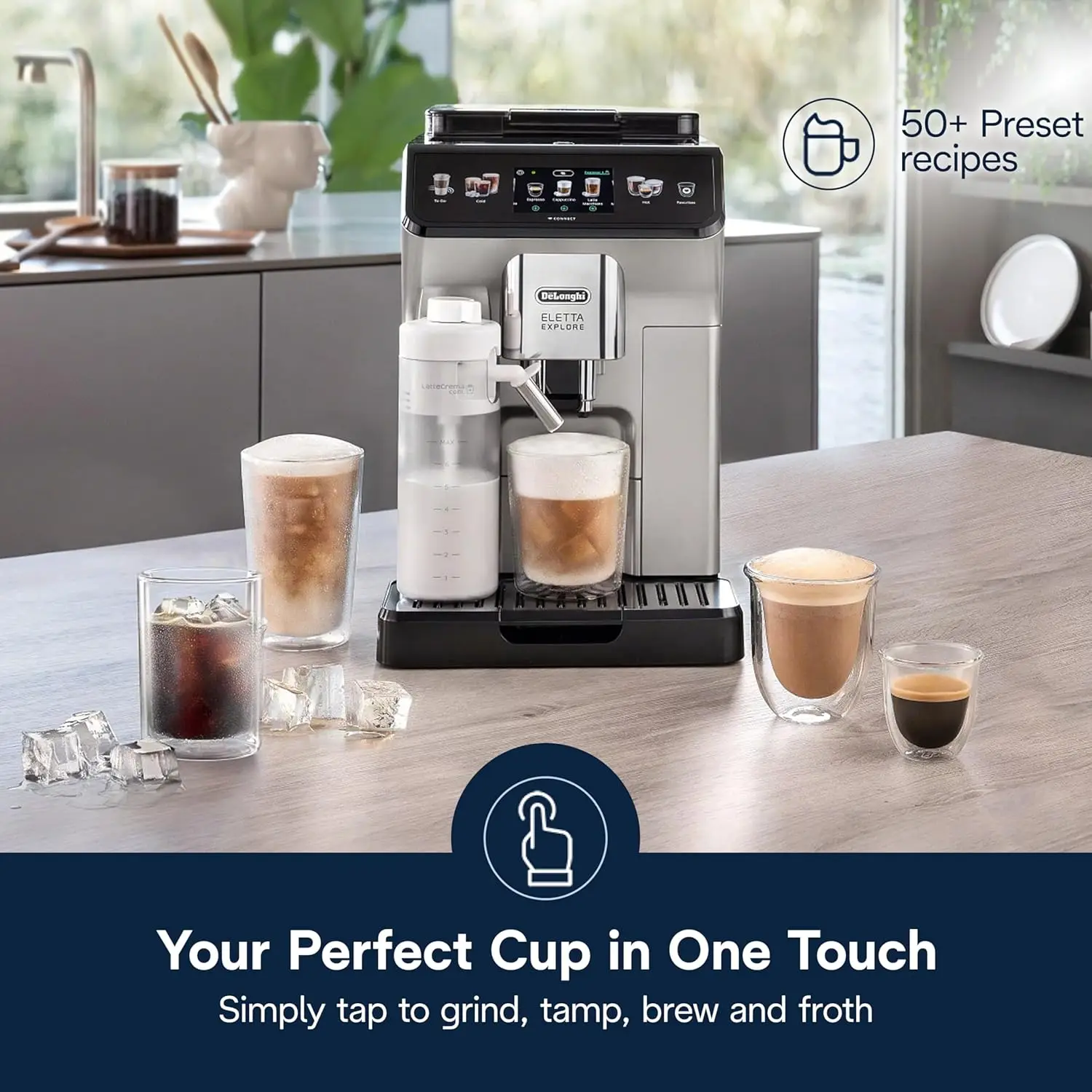 Macchina per caffè espresso De'Longhi Eletta Explore con birra fredda, montalatte automatico caldo e freddo per oltre 50 ricette One Touch, integrata