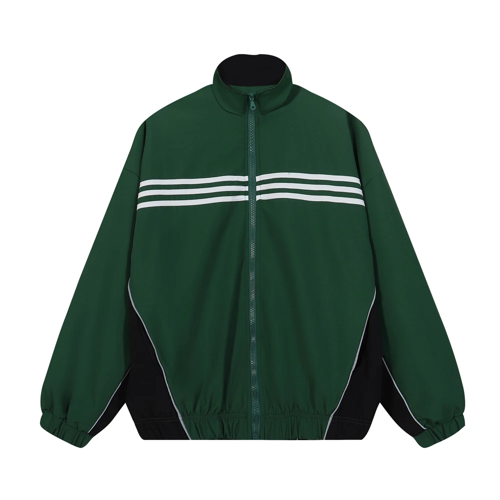 Striped zipper Jacket Men High Quality Green Black Loose Jackets Coat Streetwear Outwear