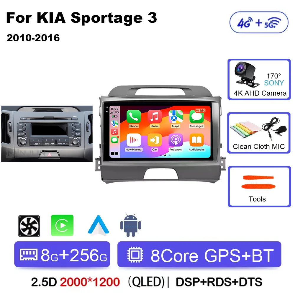 Android 15 Qualcomm Autoradio Voor KIA Sportage 3 Sportage R 2010-2016 Draadloze Android Auto Carplay Multimedia speler Auto stereo