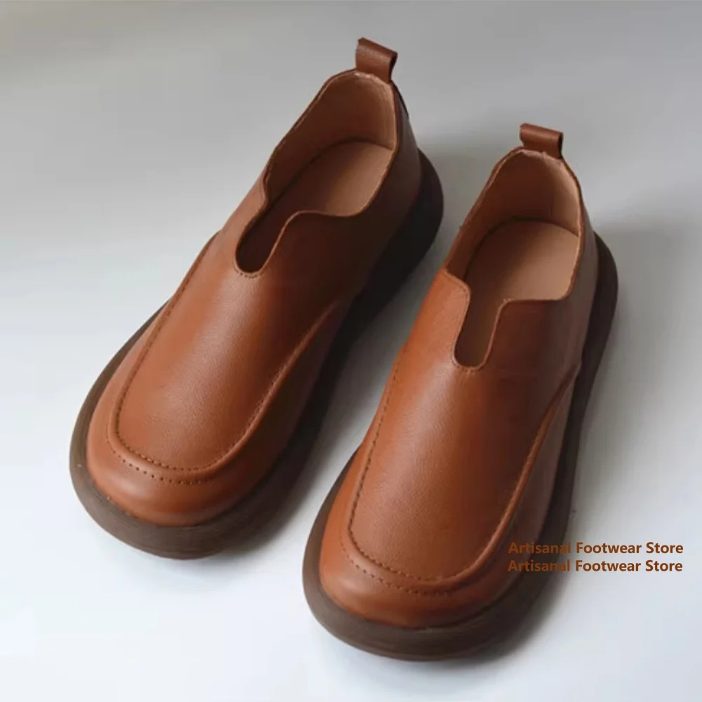 

Cowhide Thick Soled Casual Leather Shoes Genuine Leather Anti Slip Men's Shoes British Style Loafers Handmade Men's Shoes