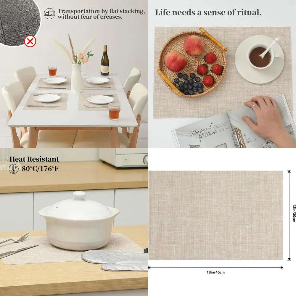 

Набор из 24 бежевых термостойких нескользящих плейсматов из ПВХ для обеденных столов, моющиеся и долговечные