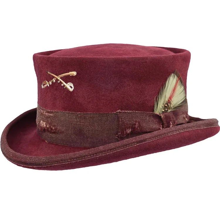 Wool Hat with Metal Embellishments Retro Style Pure Wool Felt Hat Curled Brim Flat-Top Sheepskin Hat