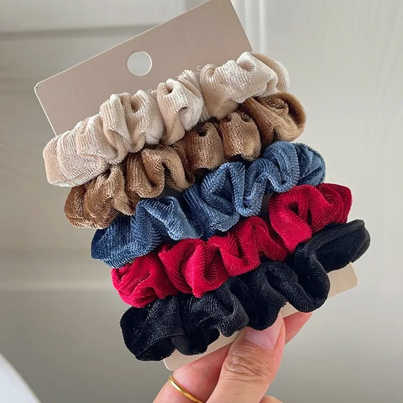 French Retro Golden Velvet Large Intestine Hair Band for European American Solid Color Ball Head Headrope Rubber Band for