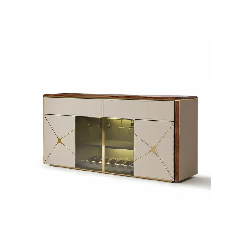 Black Walnut Side Cabinet Wall Mounted Multi Functional Storage Unit Modern High End Glass Wine Display Locker