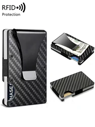 Minimalist carbon fiber RFID holder ultra-thin mini ID credit card holder aluminum alloy men's and women's wallet