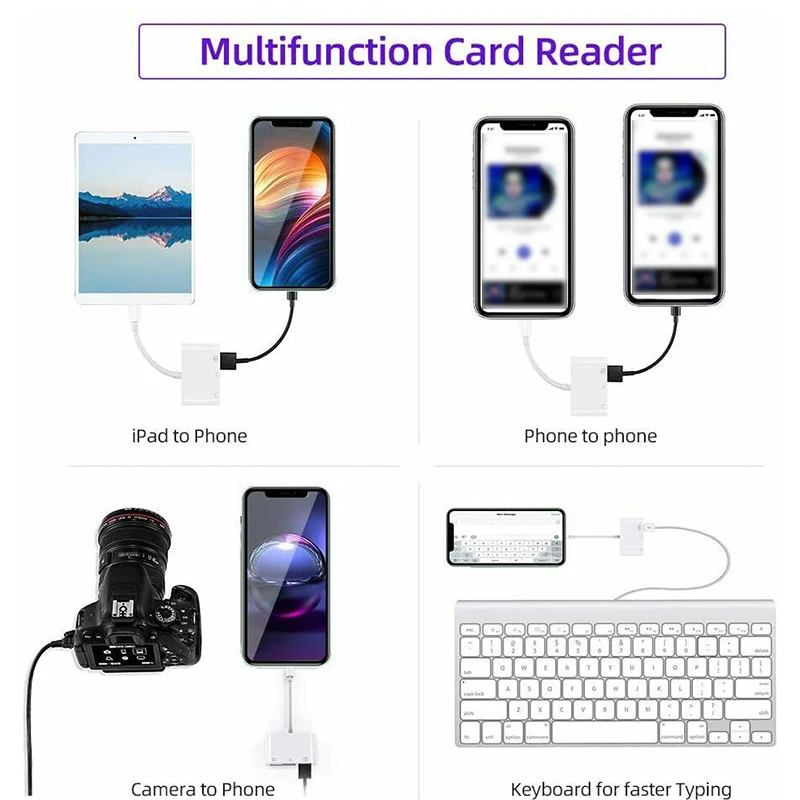 Micro-SD Card Reader Adapter for Pro, Tipo C para USB, SD, TF Memory Card Reader, OTG HUB, 3 em 1