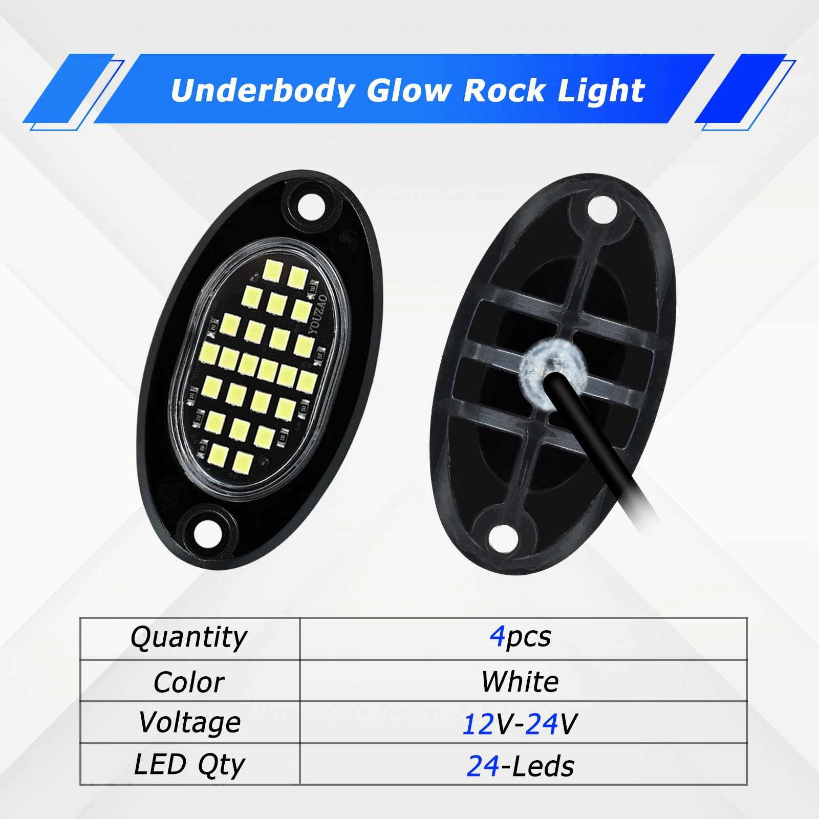 4Pcs 12V 24V White LED Car Underbody Glow Atmosphere Light 24 SMD Chassis IP67 Waterproof Wheel Stone Rock SUV Pickup Motocycle