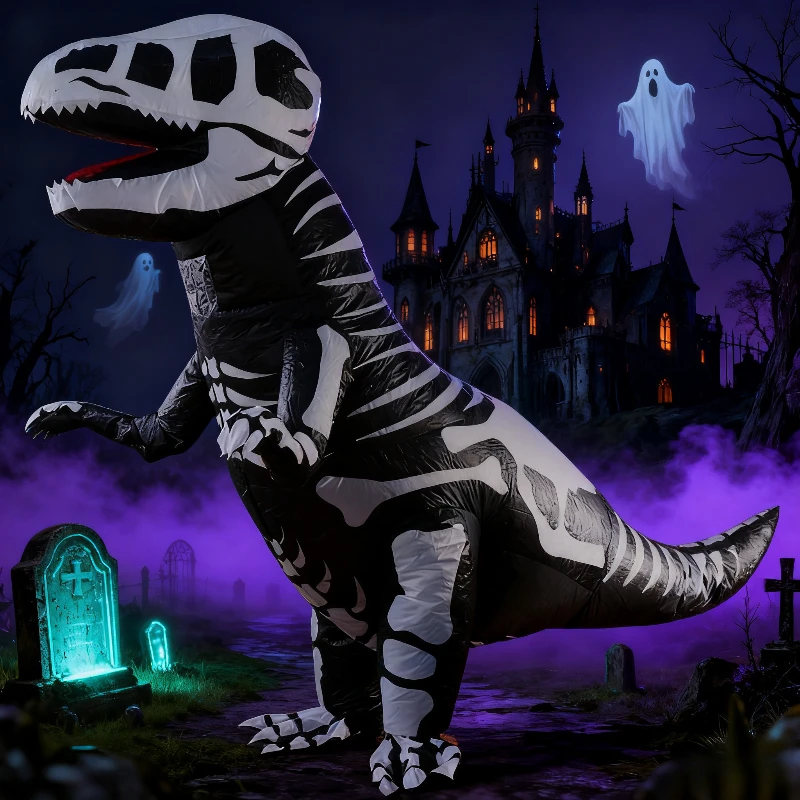 

Inflatable Skeleton T-Rex Costume funny Prank dinosaur Cosplay Costume Set scary halloween christmas party performance dress