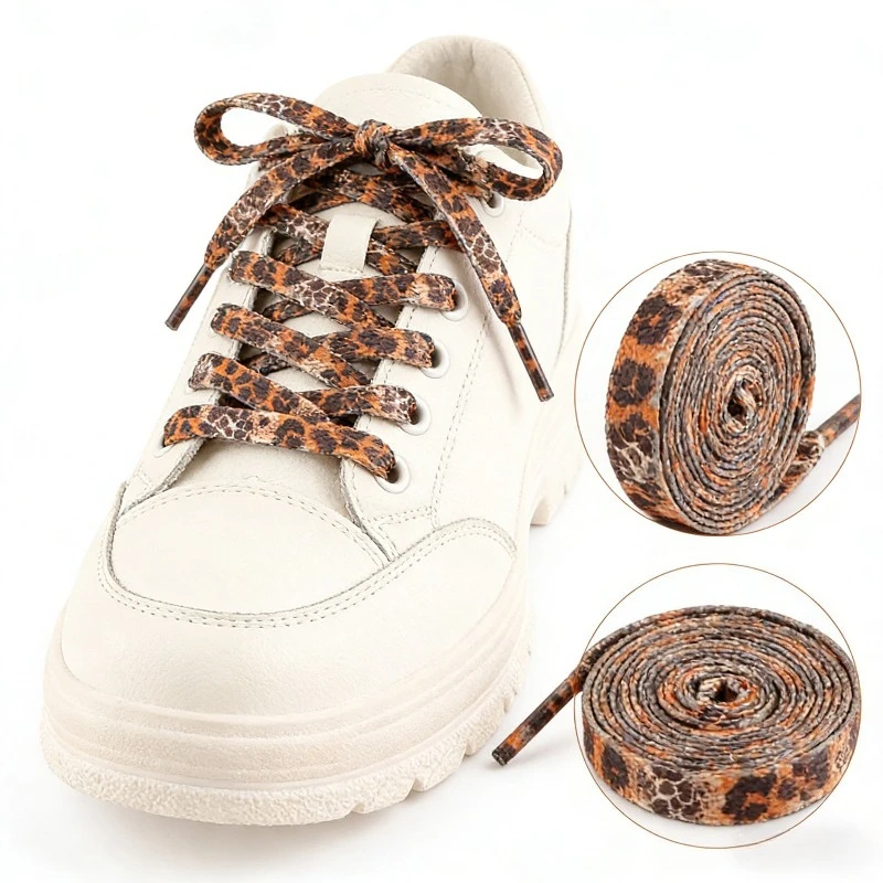 1Pair 80/120/160CM Leopard Print Shoelace Trainers Canvas Shoe Lace Flat Shoelaces Shoes Strings Shoe Accessories Shoelaces