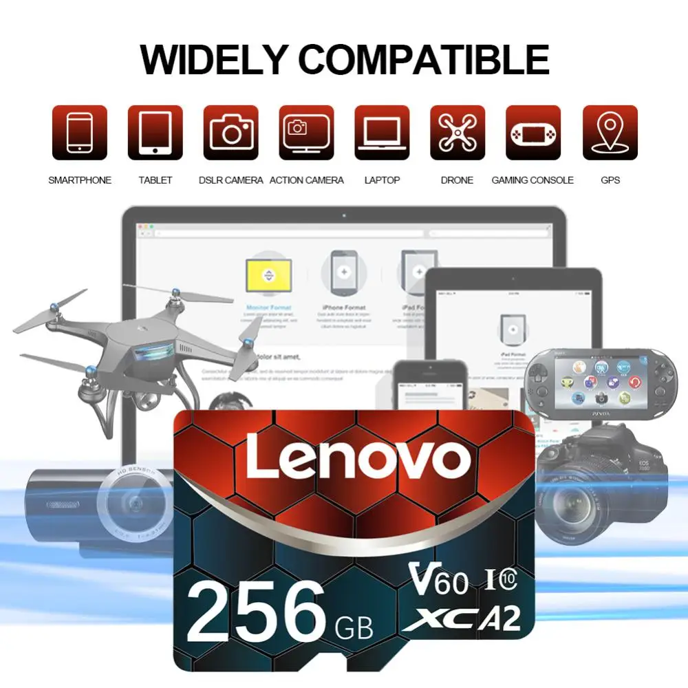 Lenovo-tarjeta Micro TF De Clase 10, Memoria Flash SD/TF De 1TB, 512GB, 256GB, 128GB, 64GB, para teléfono, Dron y PC