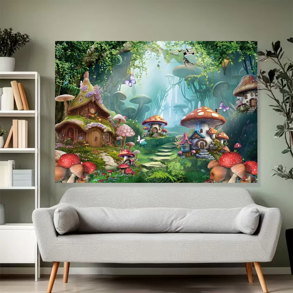 خرافة مسحور الغابات خلفية التصوير الفوتوغرافي بلاد العجائب حالمة الغابة الفطر الطفل حفلة عيد ميلاد الديكور خلفية الدعامة