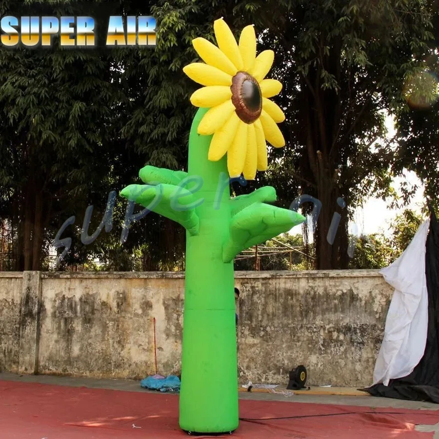 Modelo de girassol inflável decorativo personalizado de 8m de altura para festivais, display floral atraente
