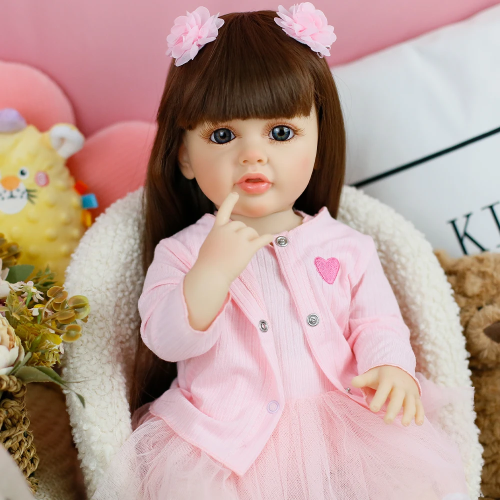 22inch Betty Newborn Full Soft Silicone Vinyl Reborn Lifelike Toddler Stand Girl Doll Princess with Long Hair for Girls Bebe Toy