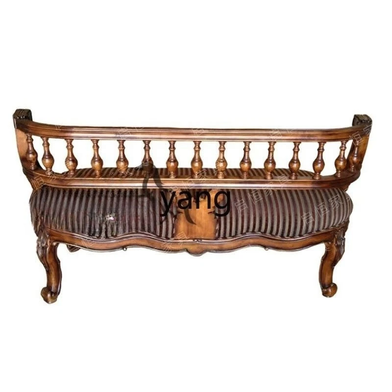 

LTT American retro bedroom end stool French solid wood carving flower sofa European fabric double sofa