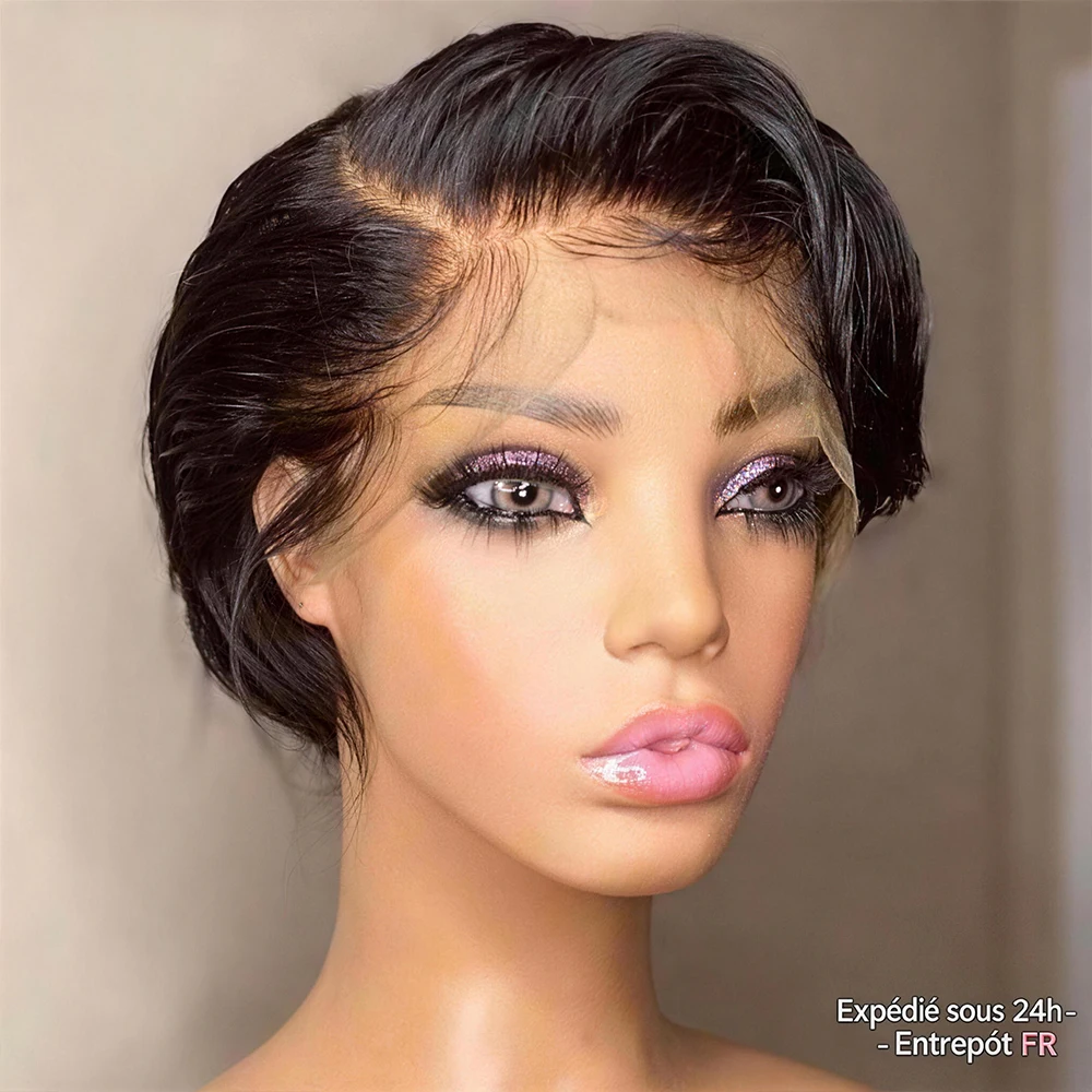 Pixie-Cut-Perücke, glatt, kurzer Bob, 100 % Echthaar, 13x4 HD transparente Lace-Front-Perücke, vorgezupft, brasilianisches Virgin-Haar, Versand aus FR-Lager, für Damen